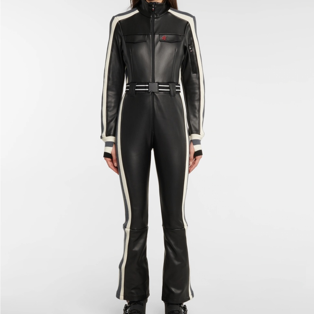 Perfect Moment Vegan Leather Crystal Ski Suit Black Stripe NWT Size Small